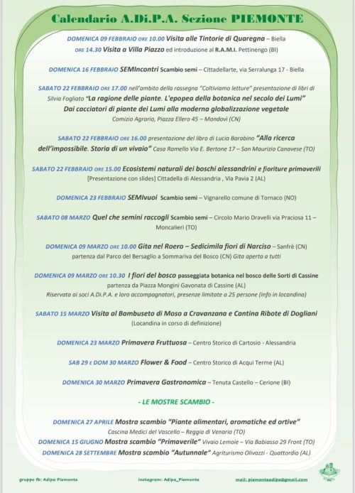 A.Di.P.A. Sezione Piemonte : aggiornamento sul calendario attività