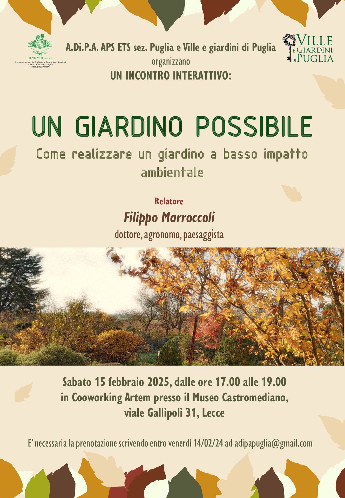 A.Di.P.A. Sezione Puglia: conferenza “Un giardino possibile” a cura del Dott. F. Marroccoli