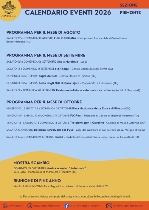 CALENDARIO EVENTI fine estate-autunno