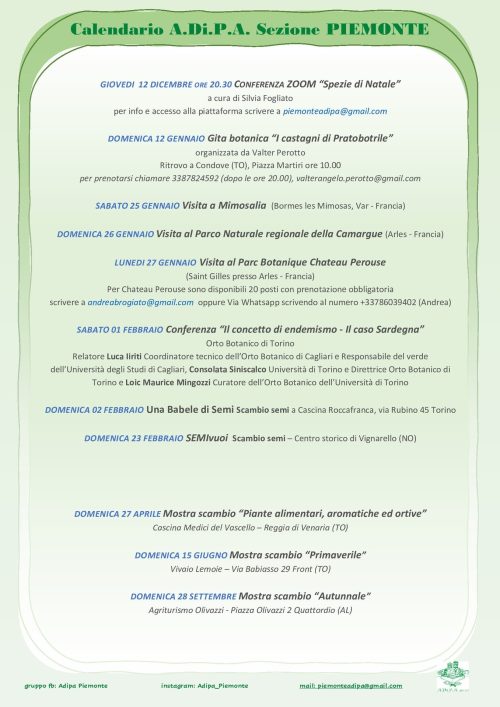 A.Di.P.A. Sezione Piemonte: CALENDARIO prossimi eventi!!!
