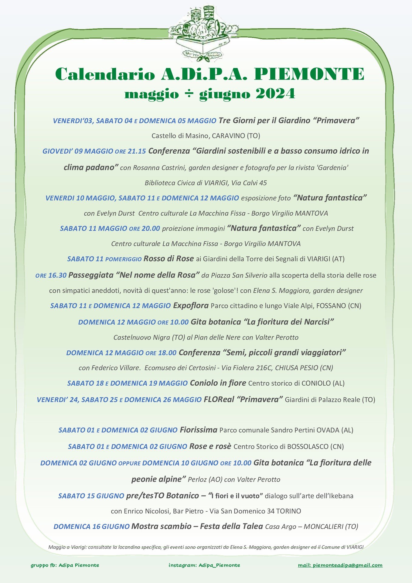 A.Di.P.A. Sezione Piemonte: calendario eventi maggio – metà giugno 2024