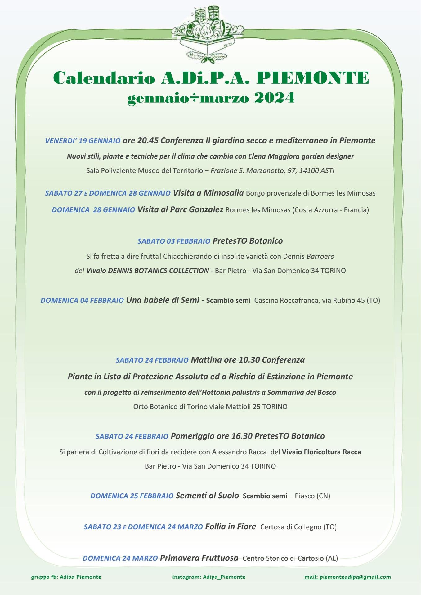 A.Di.P.A. Sezione Piemonte: primi appuntamenti per il 2024
