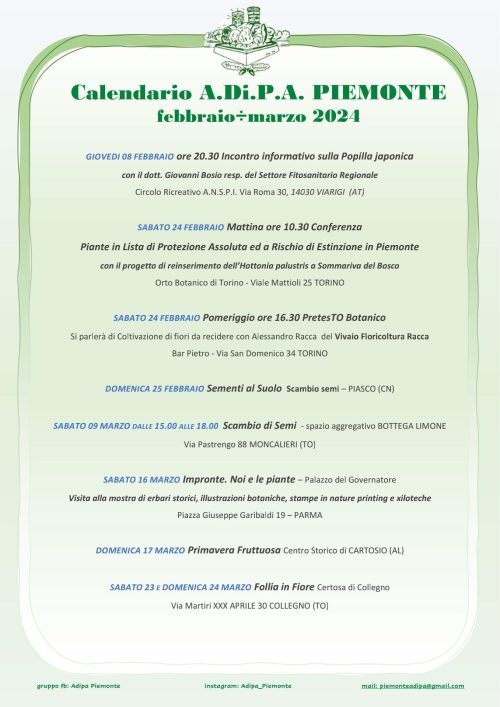 A.Di.P.A. Sezione Piemonte: calendario eventi febbraio-marzo 2024