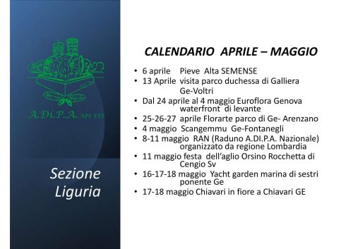 A.Di.P.A. Sezione Liguria calendario eventi aprile – maggio 2025