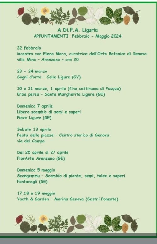 A.Di.P.A. Sezione Liguria: programma eventi fino a maggio