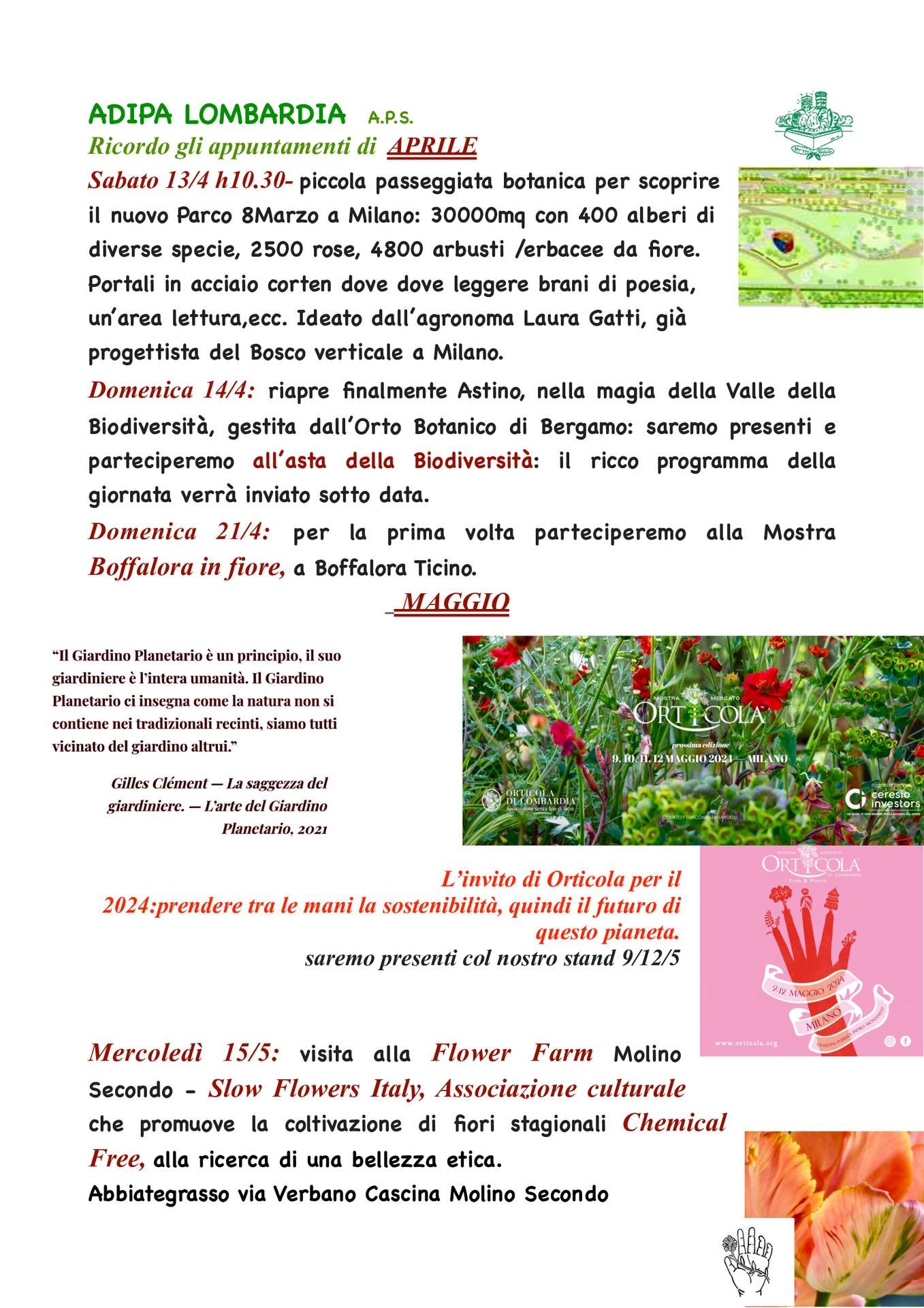 A.Di.P.A. Sezione Lombardia: programma eventi APRILE – MAGGIO 2024