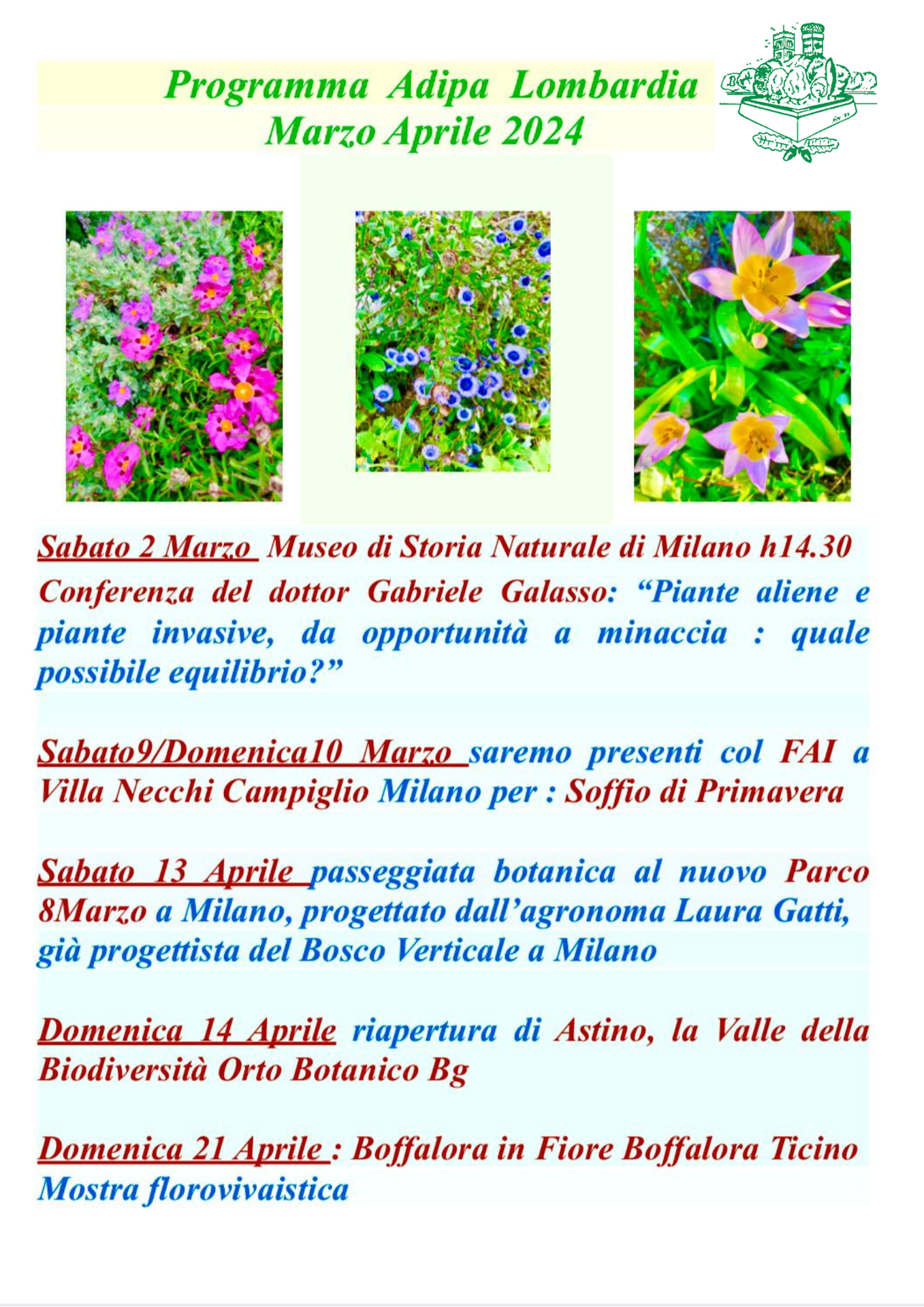 A.Di.P.A. Sezione Lombardia: programma eventi marzo – aprile 2024