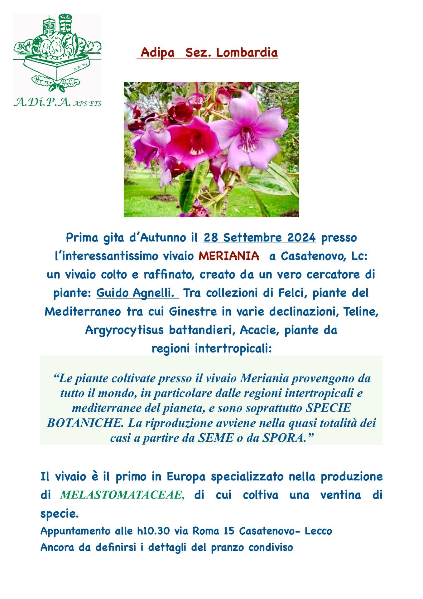 A.Di.P.A. Sezione Lombardia gita al Vivaio MERIANIA