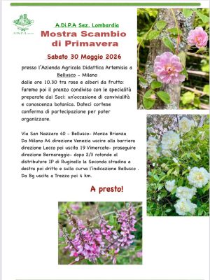 Mostra Scambio di Primavera! Sabato 30 maggio 2026 a Bellusco Mi