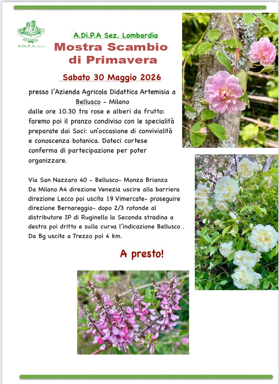 Mostra Scambio di Primavera! Sabato 30 maggio 2026 a Bellusco Mi