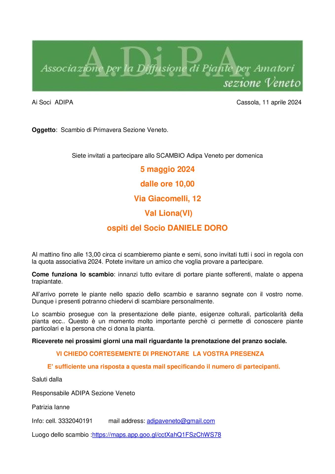 A.Di.P.A. Sezione Veneto: SCAMBIO di PRIMAVERA