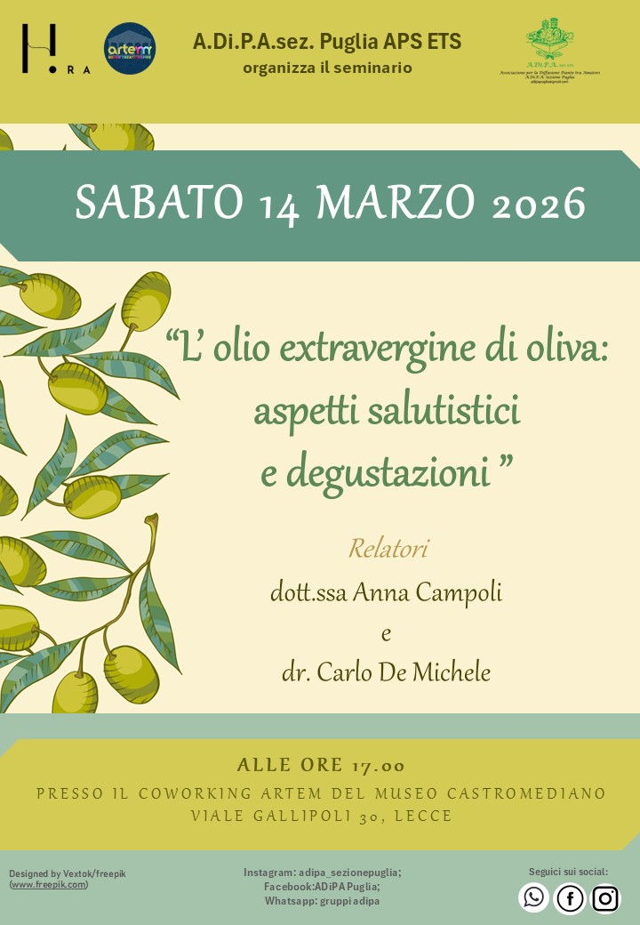 L’olio extravergine di oliva: aspetti salutistici e degustazioni