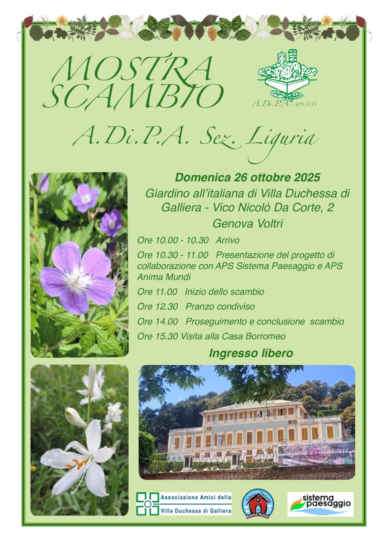 A.Di.P.A. Sezione Liguria: MOSTRA – SCAMBIO di AUTUNNO