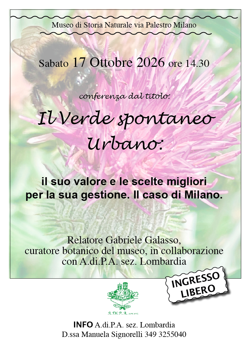 Sabato 17 ottobre ore 14.30 Conferenza “Il Verde Spontaneo Urbano”