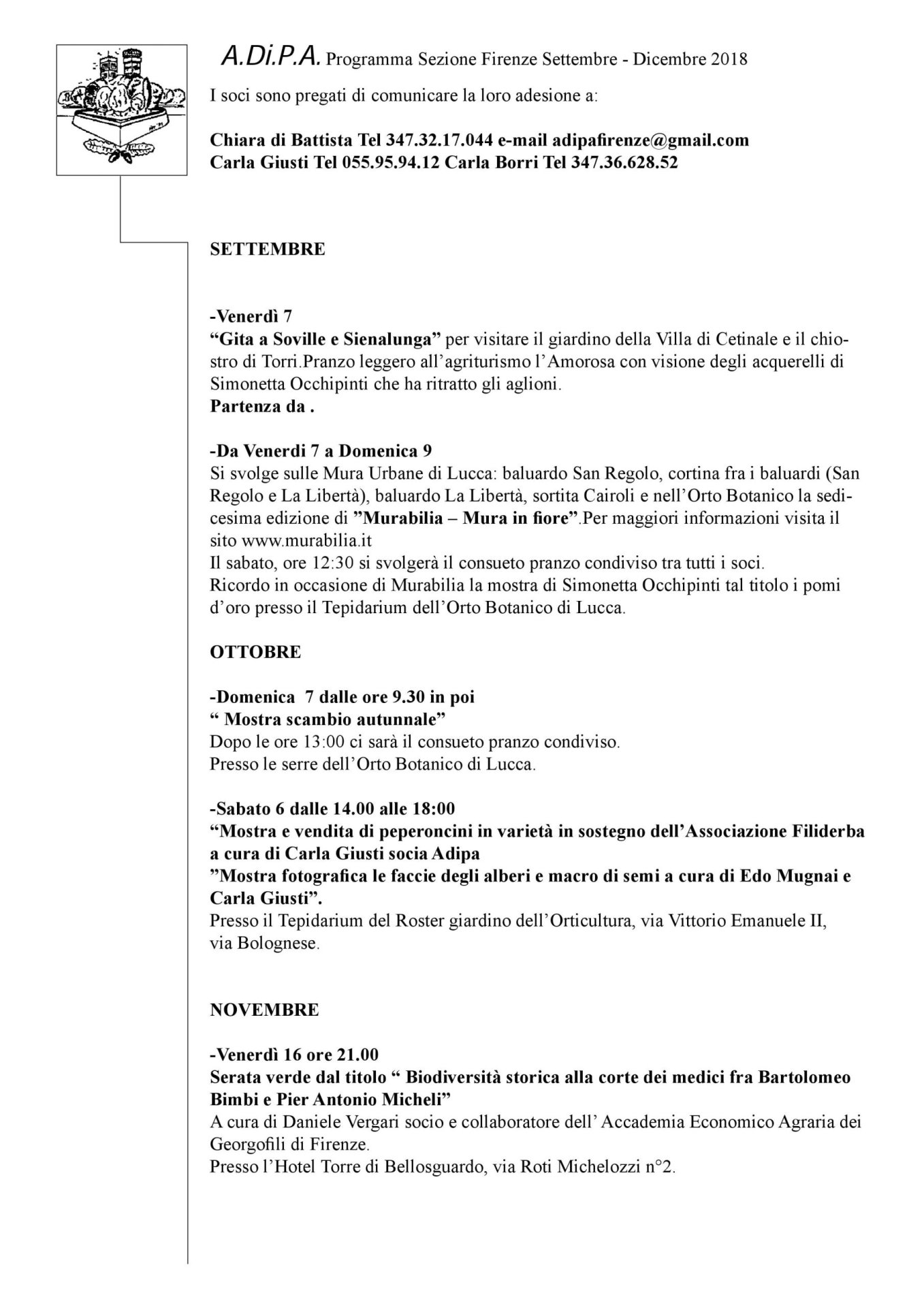 A.Di.P.A. Firenze – Attività settembre-dicembre 2018