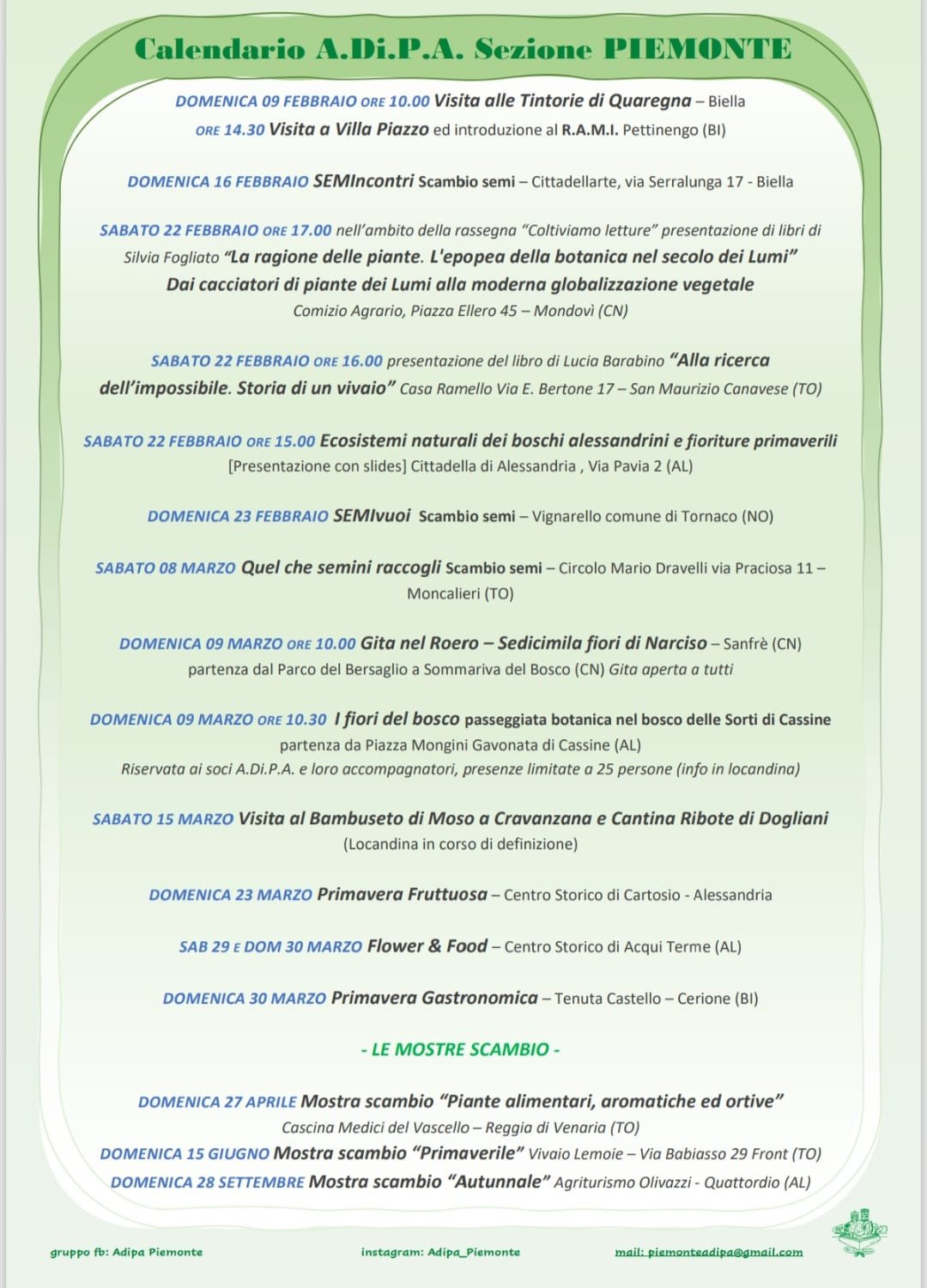 A.Di.P.A. Sezione Piemonte : aggiornamento sul calendario attività