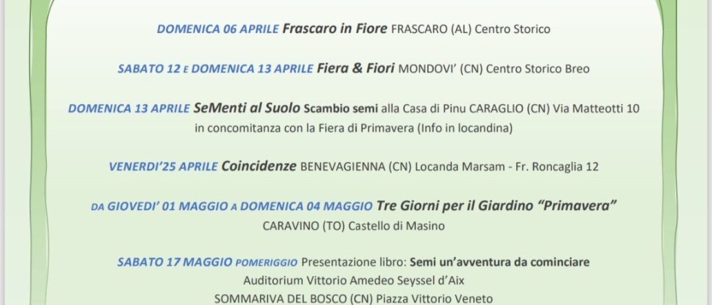 A.Di.P.A. Sezione Piemonte: calendario eventi aprile-maggio-giugno
