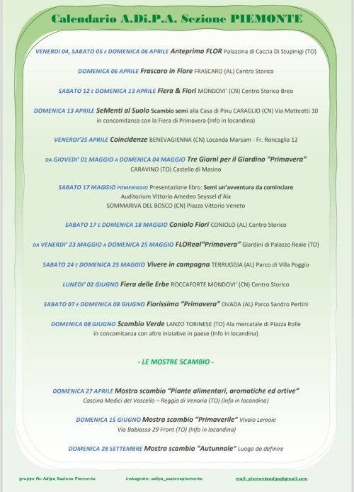 A.Di.P.A. Sezione Piemonte: calendario eventi aprile-maggio-giugno