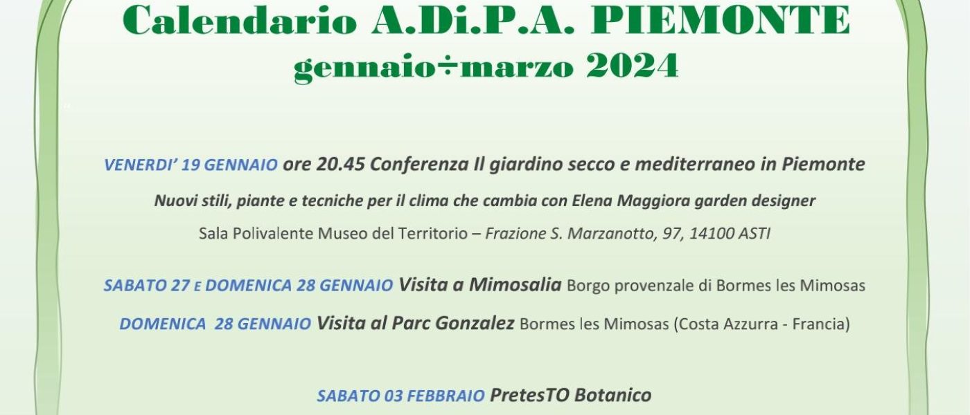 A.Di.P.A. Sezione Piemonte: primi appuntamenti per il 2024