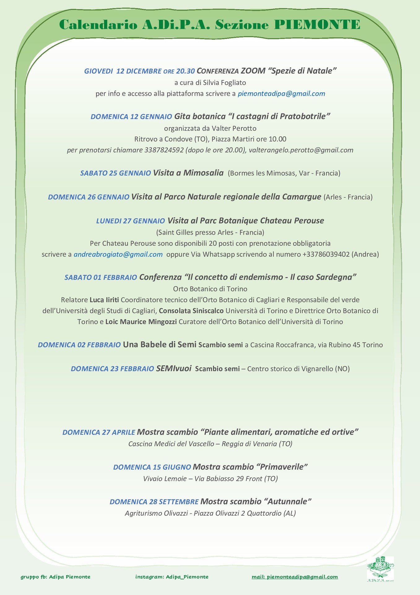 A.Di.P.A. Sezione Piemonte: CALENDARIO prossimi eventi!!!