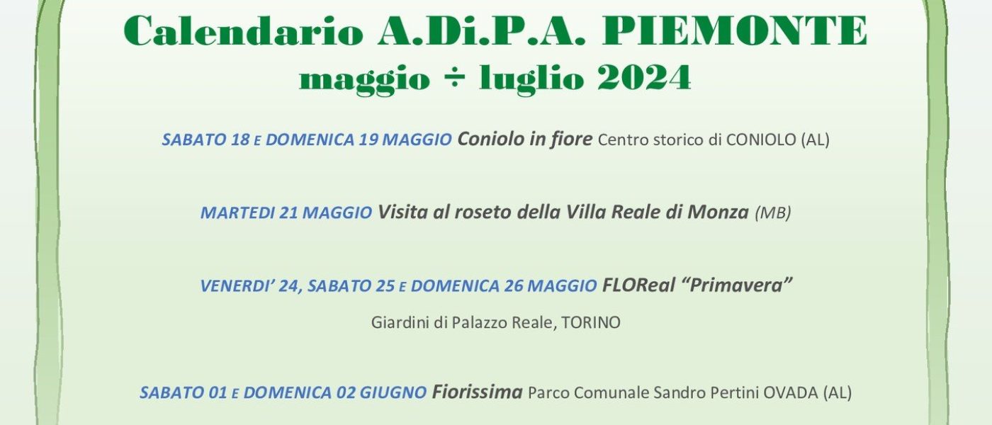 A.Di.P.A. Sezione Piemonte: calendario eventi aggiornato fino al 07 luglio 2024