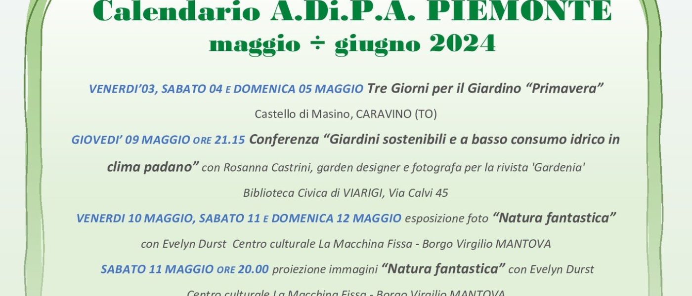 A.Di.P.A. Sezione Piemonte: calendario eventi maggio – metà giugno 2024