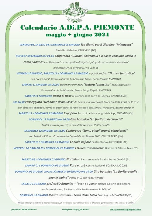 A.Di.P.A. Sezione Piemonte: calendario eventi maggio – metà giugno 2024