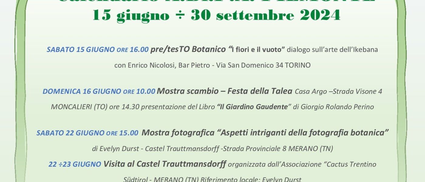 A.Di.P.A. Sezione Piemonte: calendario eventi dal 15 giugno al 30 settembre 2024