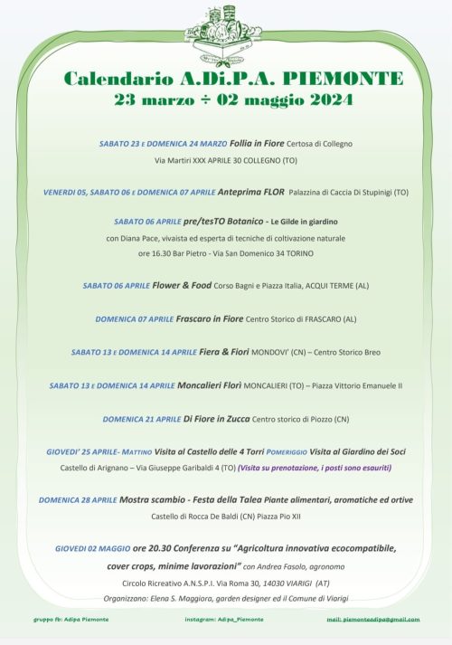 A.Di.P.A. Sezione Piemonte: calendario aggiornato attività marzo-maggio 2024