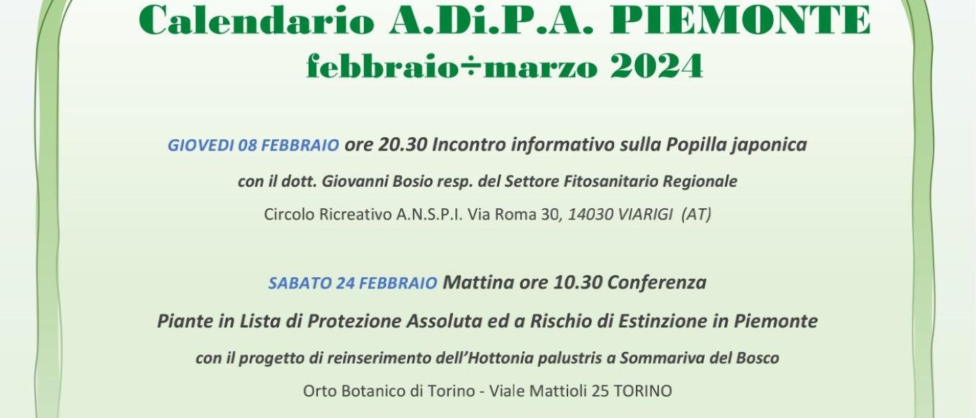 A.Di.P.A. Sezione Piemonte: calendario eventi febbraio-marzo 2024