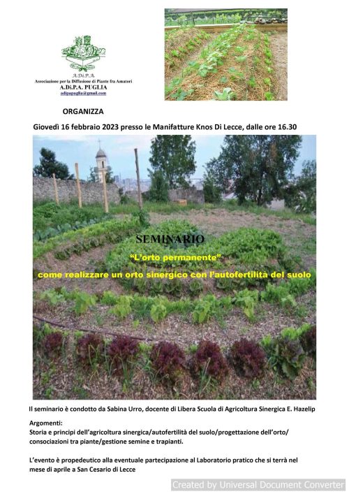 A.Di.P.A. Sezione Puglia: l’orto sinergico