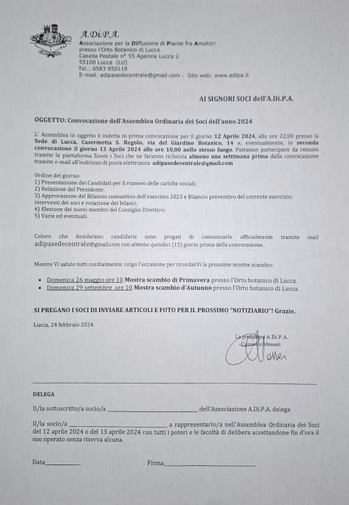 A.Di.P.A. Sede Centrale: convocazione ASSEMBLEA ORDINARIA dei SOCI 2024