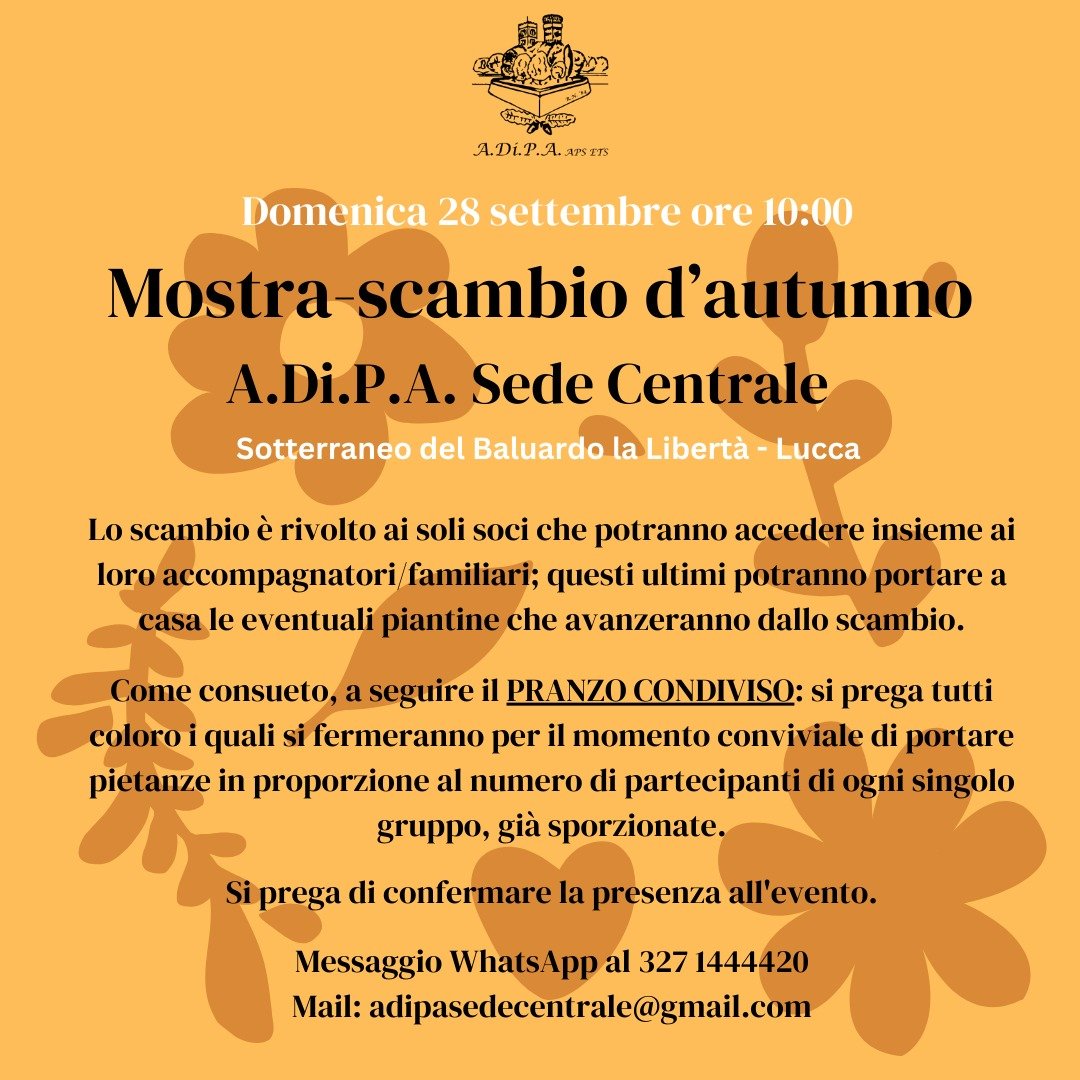 A.Di.P.A. Sede Centrale: MOSTRA – SCAMBIO di AUTUNNO