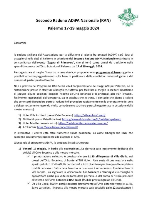 RAN: II° Raduno A.Di.P.A. Nazionale – programma definitivo