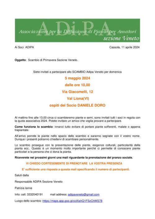 A.Di.P.A. Sezione Veneto: SCAMBIO di PRIMAVERA