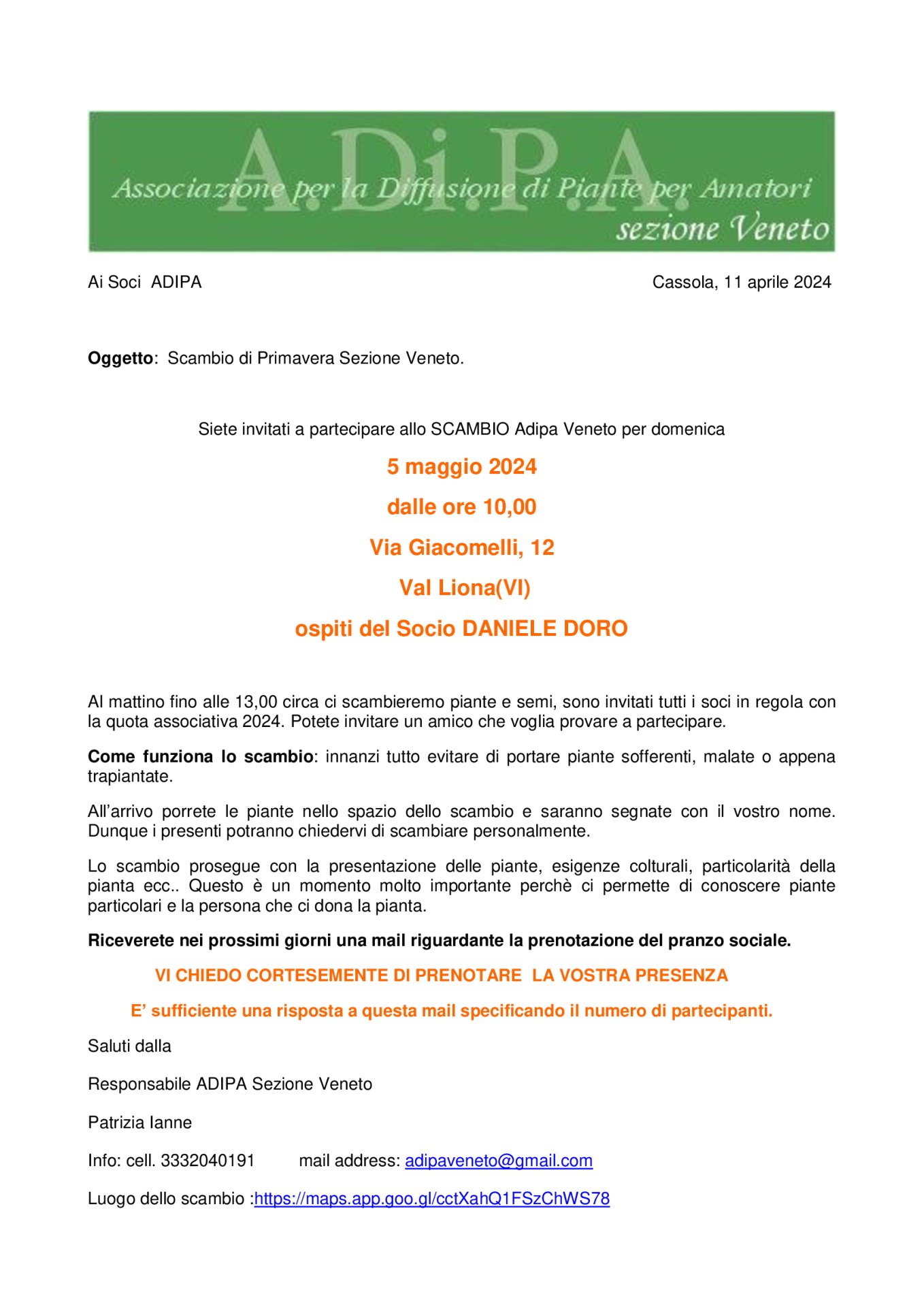 A.Di.P.A. Sezione Veneto: SCAMBIO di PRIMAVERA